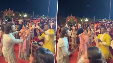MS Dhoni Plays Dandiya With Dwayne Bravo and Wife Sakshi at Anant Ambani and Radhika Merchant’s Pre-Wedding Bash, Video Goes Viral